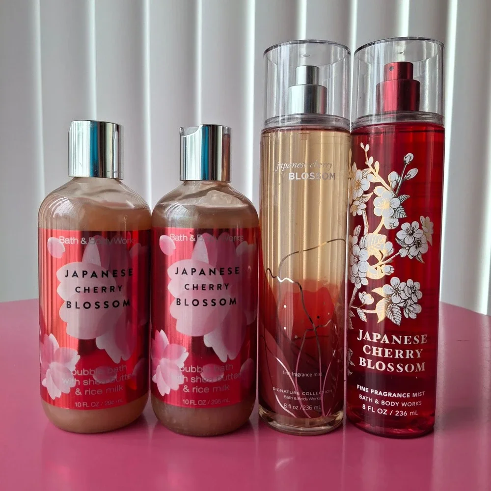 Bath & Body Works JAPANESE CHERRY BLOSSOM Mist & Bubble Bath Set of 4 - Picture 1 of 3